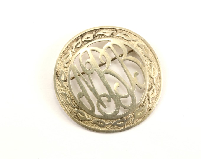 Vintage Initial Letters NBB Round Pin/Brooch 925 Sterling BB 419