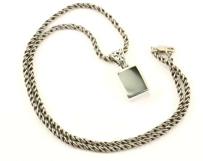 Vintage Rectangle Black Onyx Design Necklace 925 Sterling Nc 146(123765809537)