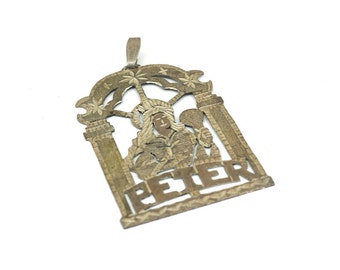 Vintage PETER Religious Miraculous Design Pendant 925 Sterling PD 2713