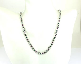 Vintage Italian 18 Inch Multi-Color Link Design Chain Necklace 925 Sterling NC 1965