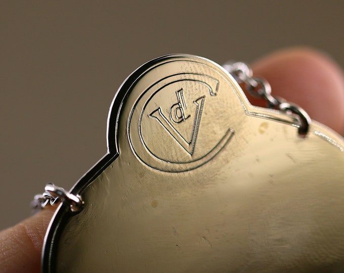 Vintage Rare Authentic Cartier Beautiful Flat Engraved Initial Letters CVd Design 925 Sterling Silver OT 318
