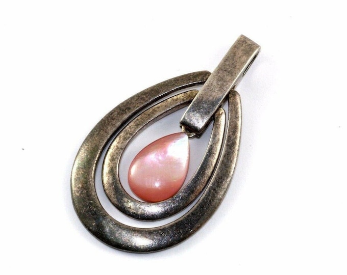 Vintage Espo Sig Teardrop Pink Mop Pendant 925 Sterling Pd 100(401734525957)