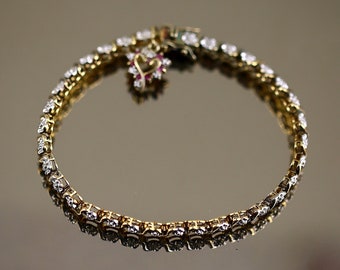 Vintage Round Wave Two Tone Gold Plated Beads Design Tennis Chain Bracelet 925 Sterling Silver BR 705