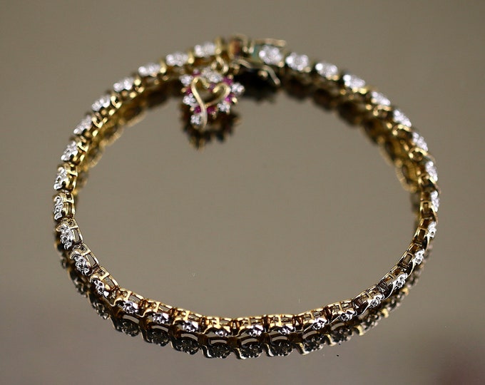 Vintage Round Wave Two Tone Gold Plated Beads Design Tennis Chain Bracelet 925 Sterling Silver BR 705