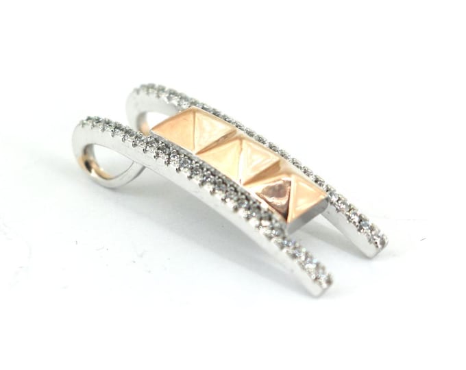 Vintage Beautiful Three Gold Tone Pyramids Shiny Crystals CZ Design Pendant 925 Sterling PD 1303