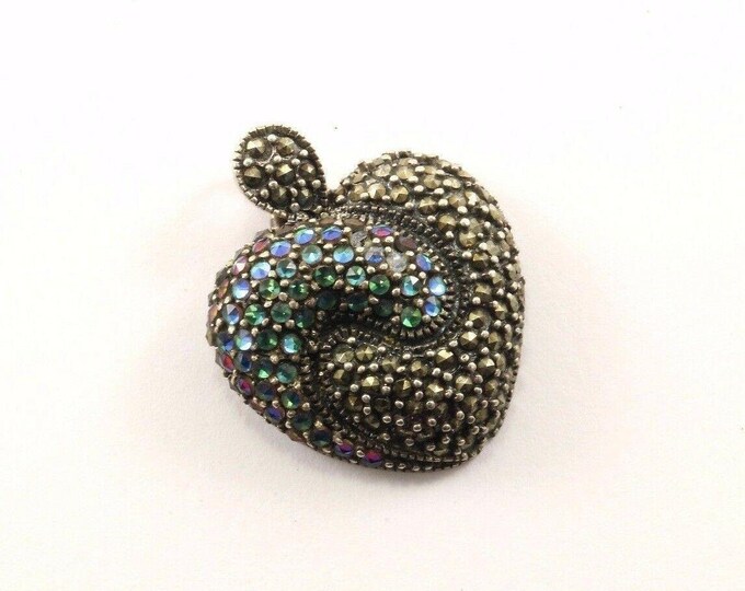 Vintage Heart Shape Marcasite Crystal Pendant 925 Sterling Pd 1459