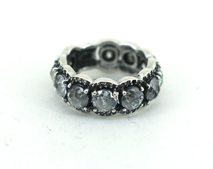 Vintage Size 7 Thailand CZ Band Ring 925 Sterling Silver Rg 1610