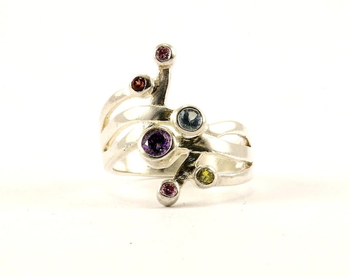 Vintage Size 6.25  Women's Multi Color Crystal Marcasite Ring 925 Sterling RG 3338