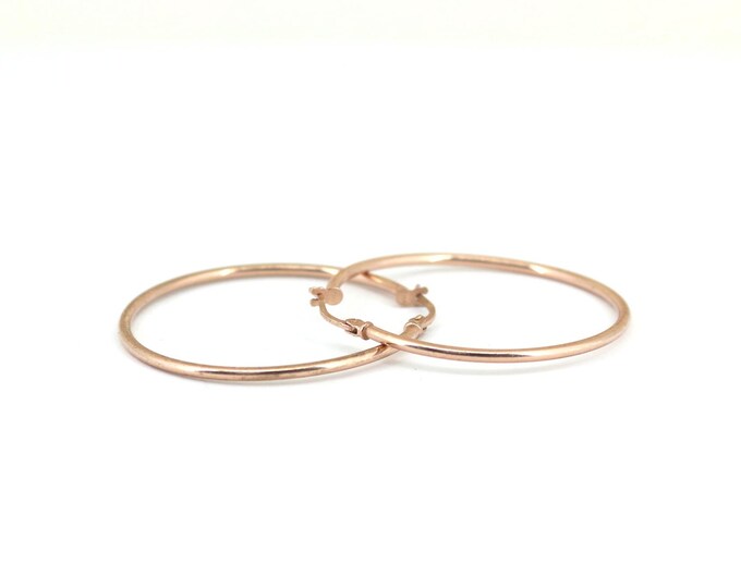 Vintage Shiny Thin Red Gold Plated Hoop Earrings Sterling 925 ER 790