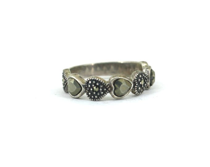 Vintage Dark Bling Marcasite Sweetheart Ring 925 Sterling Silver RG 4764