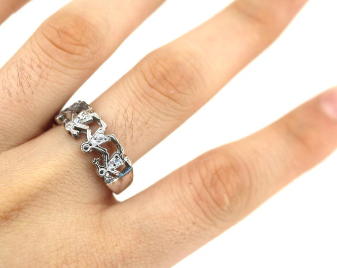 Vintage Kids With Holding Hands Design Ring 925 Sterling RG 3604