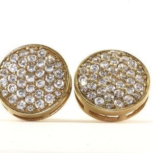 Vintage Round Crystal Inlay Gold Tone Stud Earrings Sterling Silver ER 325