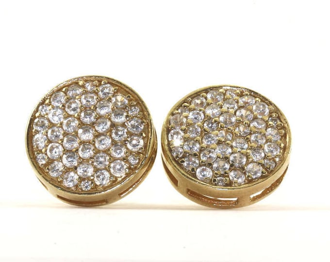 Vintage Round Crystal Inlay Gold Tone Stud Earrings Sterling Silver ER 325