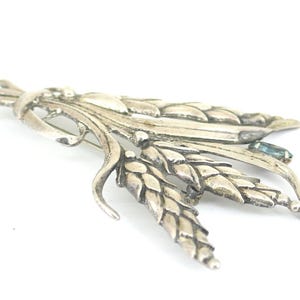 Vintage Beautiful Wheat Stalks Inlaid Blue Stone Design Brooch Sterling Silver 925 BB 1693