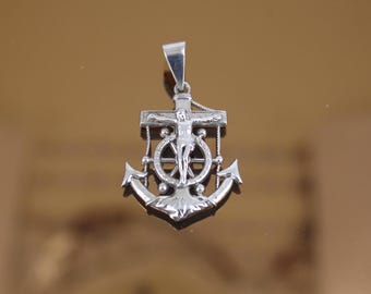 Vintage Anchor Cross With Jesus Christ  Pendant 90% Silver  PD 2865