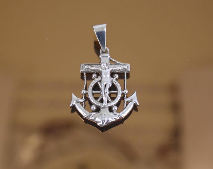 Vintage Anchor Cross With Jesus Christ  Pendant 90% Silver  PD 2865