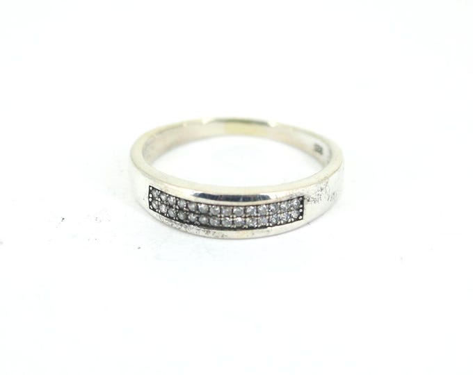 Vintage Size 10.25 Cocktail CZ Micro Pave Band Wedding Ring Sterling 925 Silver RG 4746