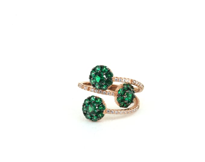 Vintage Size 6 Rose Gold Plated Green CZ Statement Ring 925 Sterling Silver  Rg 280