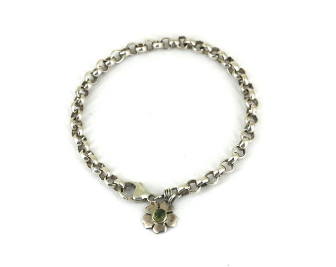 Vintage Simple Rolo Chain Flower Link Bracelet 925 Sterling BR 212