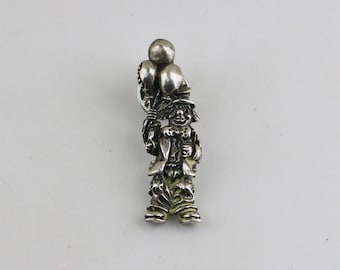 Vintage Clown Mit Luftballons Name Ron Signiert Ballou REG'D Design Brosche Pin Sterling Silber 925 BB 2282