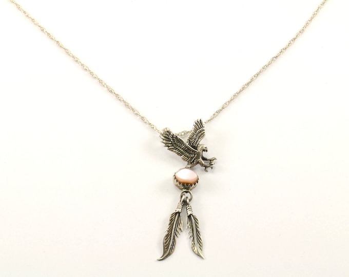 Vintage Navajo Eagle Mother of Pearl Necklace 925 Sterling NC 873