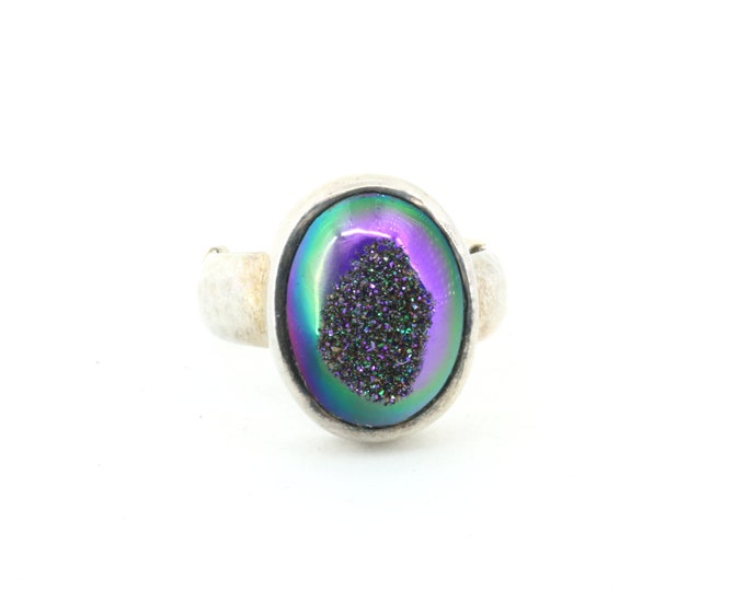 Vintage Size 8 Peacock Stone  Design Ring  925 Sterling RG 380