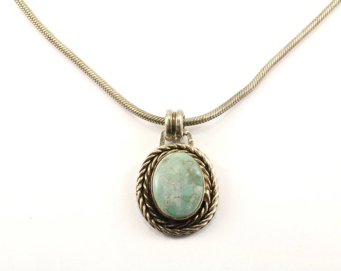 Vintage Mexico Oval Turquoise Pendant Necklace 925 Sterling Silver NC 882