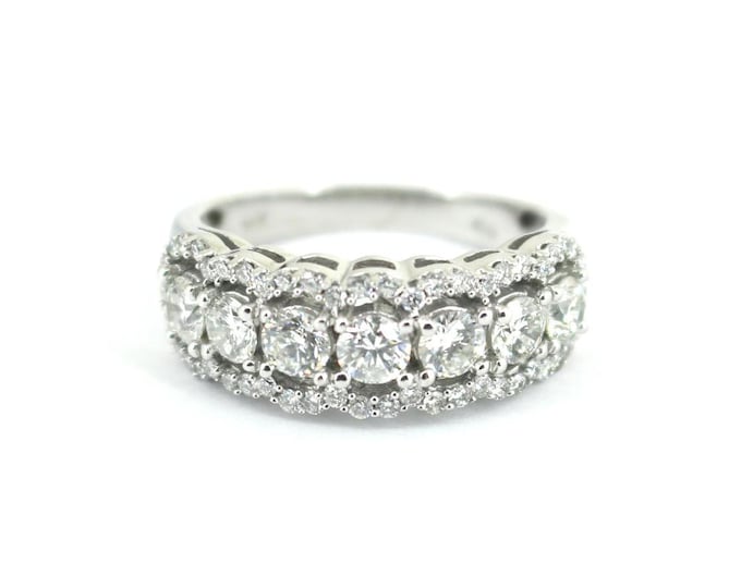 14k White Gold 7 Stone Natural Diamonds Beautiful Unisex Wedding Band Design Ring GRG 2