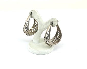 Vintage Openwork Flame Design Latch Back Hoop Earrings for Women 925 Sterling Silver ER 1802