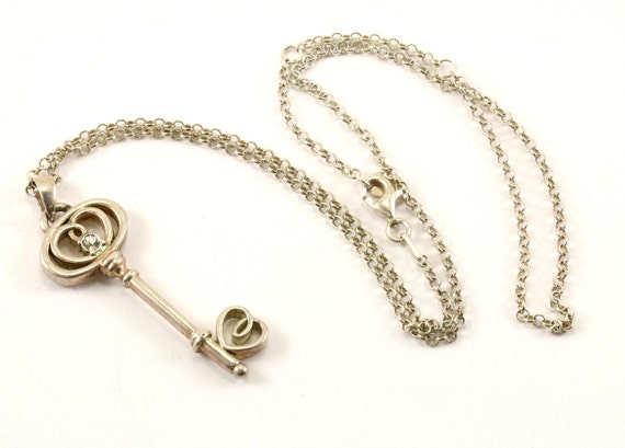 Vintage 18 Inch Key Design Pendant Necklace 925 S… - image 2