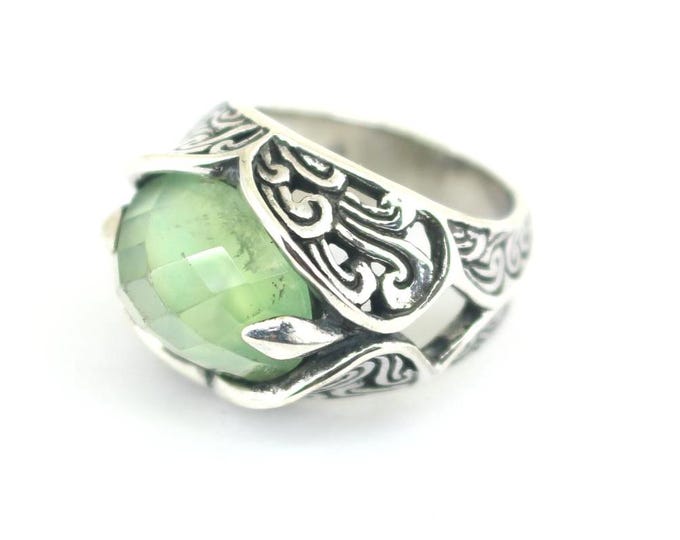 Vintage Size 6.25 Prehnite Stone Design Ring 925 Sterling Silver RG 469
