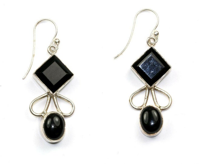 Vintage Cocktail Onyx Black Crystal Earrings 925 Sterling Er 58(273796566796)