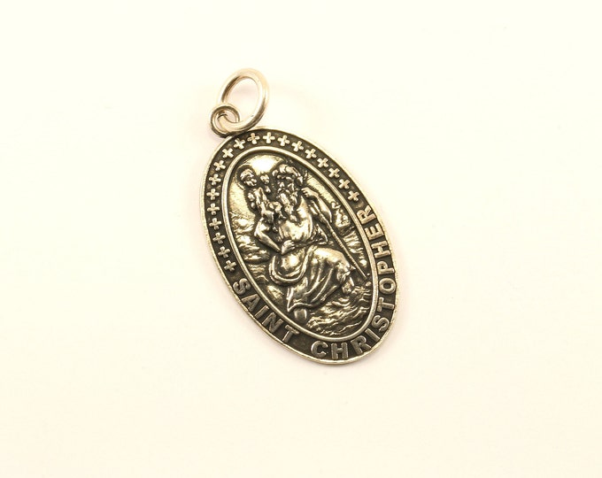 Vintage Beautiful Religious Saint Christopher Pray for Us Design Pendant 925 Sterling  PD 1629