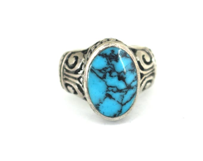 Vintage Size 6 Solid Turquoise Ring 925 Sterling Silver RG 4748
