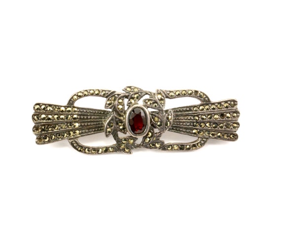 Vintage Ruby & Marcasite Design Pin/Brooch 925 St… - image 1