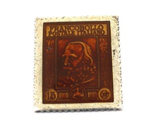 Vintage Italian Francobollo Metropolitan Collection Enamel Postage Stamp 925 Sterling Silver OT 132