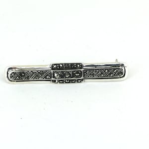 Vintage Art Deco Inlay Marcasite Pin/Brooch 925 Sterling BB 2318
