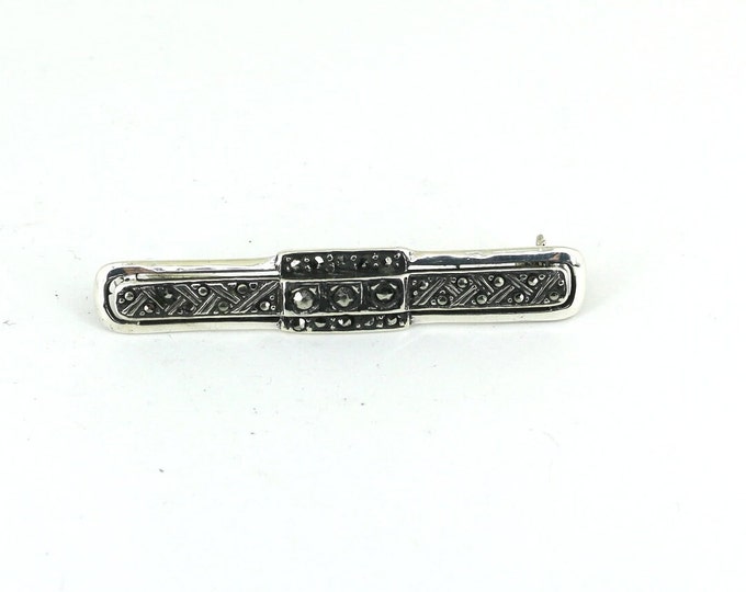 Vintage Art Deco Inlay Marcasite Pin/Brooch 925 Sterling BB 2318