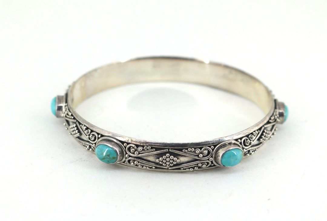 アクセサリー vintage turquoise silver925 bangle Vintage Indonesian Green Turquoise Bangle Bracelet 925