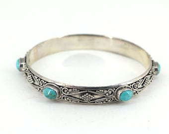 Vintage Indonesian Green Turquoise Bangle Bracelet 925 Sterling BR