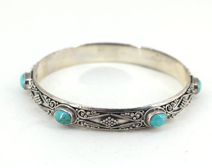 Vintage Indonesian Green Turquoise Bangle Bracelet 925 Sterling BR 207