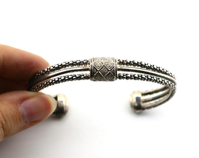 Vintage Michael Dawkins Diamond Pave Design Cuff Bracelet 925 Sterling Silver BR 2543A
