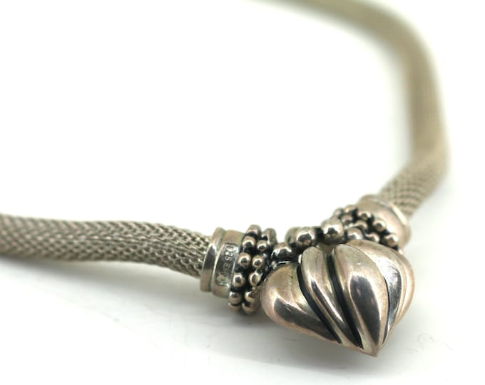 Vintage Joseph Esposito Heart Mesh Design Necklace 925 Sterling NC 841