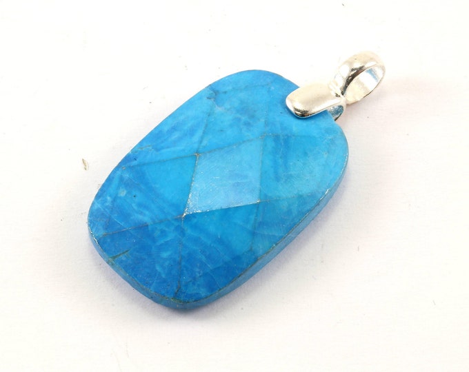 Vintage Square Design Blue Gem Stone Pendant 925 Sterling Silver PD 1613