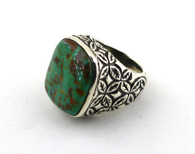 Size 7 Stephen Dweck Beautiful Rare Green Turquoise Flower Floral Design Healing Ring 925 Sterling Silver RG 3515U