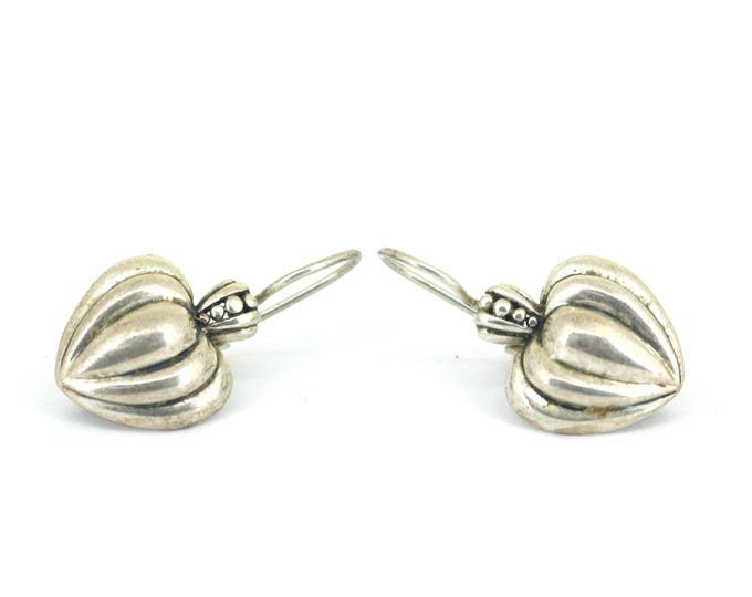 Vintage Thailand Puffy Heart Design Lever Back Earrings 925 Sterling Silver ER 1629