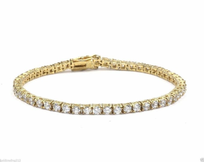 Vintage Gold Tone Round Links Crystals Tennis Bracelet 925 Sterling Br 708(123759780633)