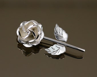 Vintage Mexico Flower Rose Floral Shiny Design Brooch Sterling Silver 925 BB 1016