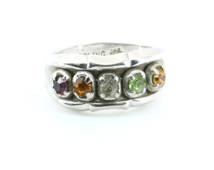 Size 6.5 Vintage Shiny Bright Multi Color Crystals CZ Design Band Ring 925 Sterling Silver RG 2470