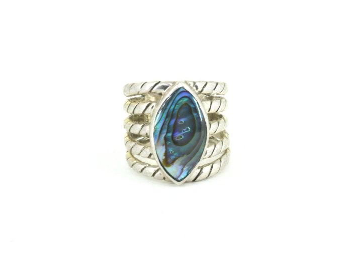 Vintage Size 6 Abalone Stone Five Row Rope Band Ring 925 Sterling Silver RG 1645